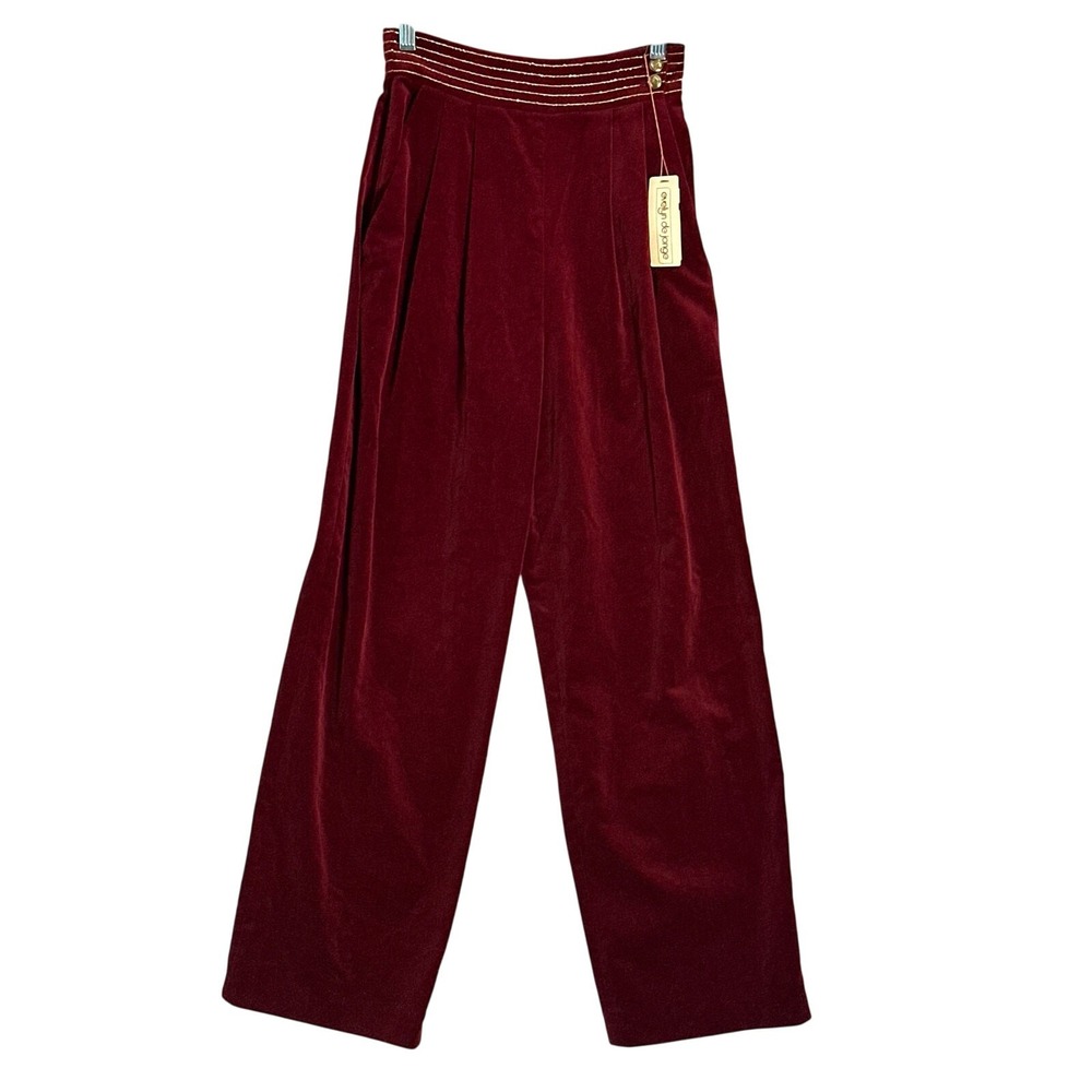 Evelyn De Jonge Vintage NWT Red Velvet Wide Leg Pants‎ Sz 8 Pleated Gold 26x30